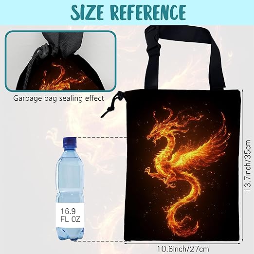 Car Trash Bag Dragon Fire Leak-Proof Car Garbage Bag with Drawstring Foldable Canvas Trash Bin with Adjustable Buckle for Car Accessories, Travelling, Camping