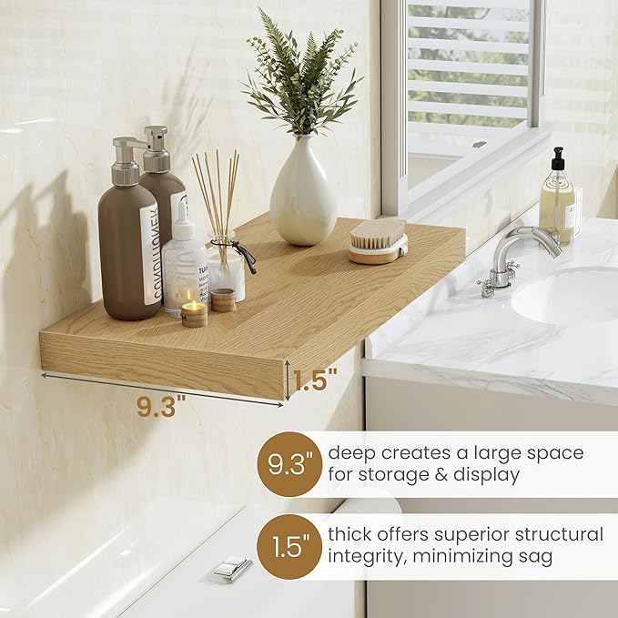 48"W x 9.3"D Floating Shelves for Wall, Wall Mounted Bathroom Shelves 2 Pack Deep Floating Shelf for Bedroom Kitchen Living R