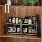 Giikin Countertop Shelf Organizer, 2 Tier Kitchen Spice Rack Organizer for Countertop, Wood Coffee Counter Shelf Organizer fo