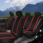 FH Group Unique Flat Cloth Full Set Car Seat Covers w. Silicone Steering Wheel Cover- Universal Fit for Most Cars, Trucks, SUVs or Vans (Red/Black)