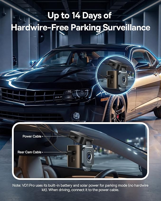 Baseus VD1 Pro Solar Dash Cam Front and Rear, 4K+1080P Dash Camera for Cars, Battery Powered Parking Mode, Starvis Night Visi