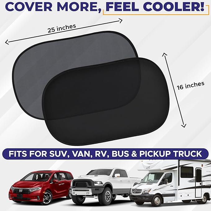 EcoNour Car Window Shade for Baby (4 Pack) | Cling Sun Shade for SUV, Van, RV, Bus & Pickup Truck | Sun Protection for Car Side Window | Sun Blocker Shade for Baby | X-Large 25" x 16"