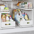 Under Sink Organizer Upgrade To Professional Rails,2-Tier Dual Pull Out Cabinet Storage,Height Adjustable Slide Out Drawers F