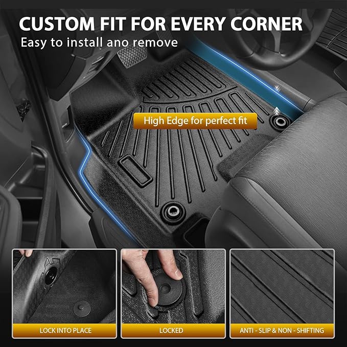 Powerty Floor Mats for Honda Odyssey 2026 2025-2018 Mini Passenger Van Car Mats, All Weather TPE Custom 1st 2nd & 3rd Rows Floor Liner and Cargo Liner Honda Odyssey Accessories (Floor Mats+Trunk Mat)