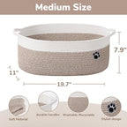 Large Dog Toy Basket, 19.7" X 11" X 7.9" Woven Rope Basket for Toy Storage, Dog Storage Bins with Handles, Gift Baskets Empty