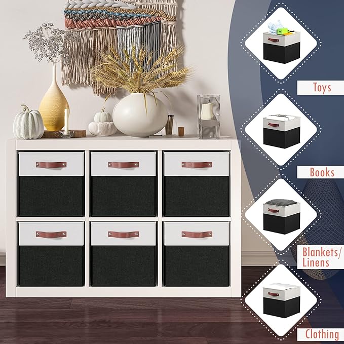 Ornavo Home 13 x 13 Storage Cube Bins, Foldable Collapsible Fabric Storage Bins Box Linen Shelf Basket Cube Organizer for Clo