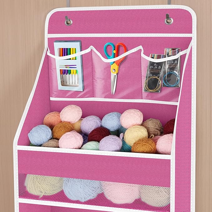 Univivi 6-Shelf Over Door Hanging Organizer Fabric Baby Door Storage with 5 Large Pockets and 3 Small PVC Pockets Wall Mount 