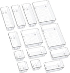 SMARTAKE 13-Piece Drawer Organizers with Non-Slip Silicone Pads, 5-Size Desk Bathroom Drawer Organizer Trays Storage Tray for