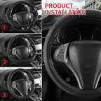 Non-Slip Car Nappa Leather Steering Wheel Cover,Universal Car Accessories Women Men Fit 14" 1/2-15" Suvs/Vans/Sedans/Cars/Tru