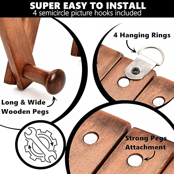 Amber Home Wood Accordion Wall Rack 17 Hooks (Pegs), Expandable Wall Mounted Hanger for Coat, Hat, Scarf, Coffee Mugs, X Shap