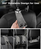Car Purse Holder - Luxurious Leather, 4PCS Headrest Hooks with 100% Metal Hangers for Seat, Multifunctional Car Bag Hooks, Grey