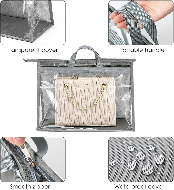 CINPIUK Handbag Dust Bags Clear Purse Storage Organizer for Closet Small to Extra Large Handbags Dust Free Bags Hanging Zippe