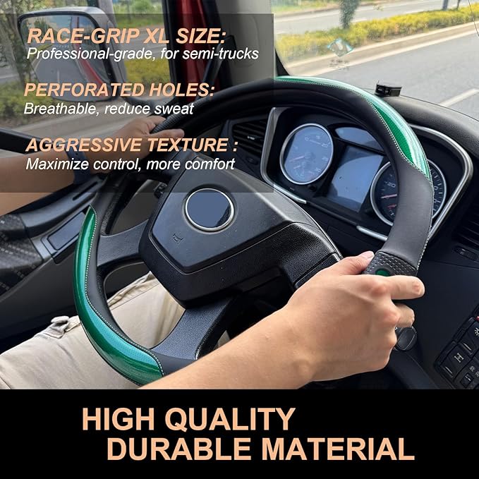 PINCTROT XL Size 17.5-18 in Race Grip Steering Wheel Cover for Semi Truck, Fits RV, Big Rig Trucker, 18 Wheeler and Classic Cars, Anti-Slip Silicone Perforated Design 17.5-18 Inch (Racing Green)