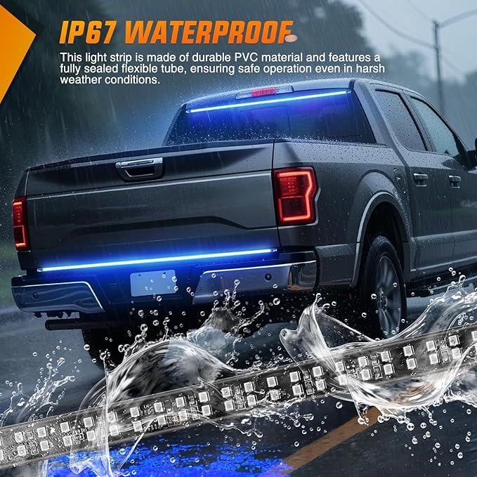 Nilight 60 Inch Truck Tailgate Strobe Light Strip Tail Emergency Bar Rear Window Warning Lamp Ultra-Bright Double Row 360 LED for Pickup Trailers Construction Vehicles Car SUV, Blue