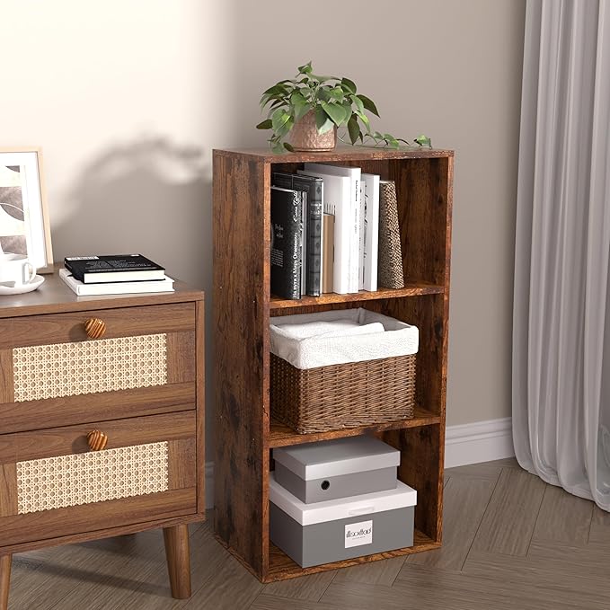 Wooden 3 Cube Storage Organizer, 3 Tier Low Bookcase Freestanding Storage Display Organizer,Versatile Cubes Shelf and Cubby U