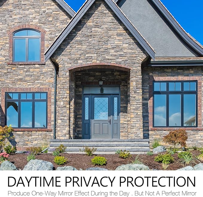 STATINT Window Tinting Film Daytime Privacy for Home Office Heat Reducing Anti UV Privacy Cling Reflective Static Cling Removable, Black-Silver, 35.4 Inch X 8.2 Feet