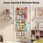 Over Door Large-Capacity Stuffed Animal Storage with Metal Hook & Wooden Stick, Hanging Plush Animal Bear Doll Toy Organizer 