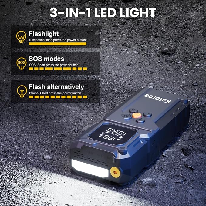 Jump Starter with Air Compressor Jump Box 4000A Portable Jump Starter (9.0L Gas/7.0L Diesel) 12V Car Battery Jumper Starter