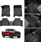 Powerty Floor Mats for 2023-2025 2026 Chevy Colorado/GMC Canyon Accessories, All Weather Car Liners TPE Truck Mats, 1st & 2nd Row Black