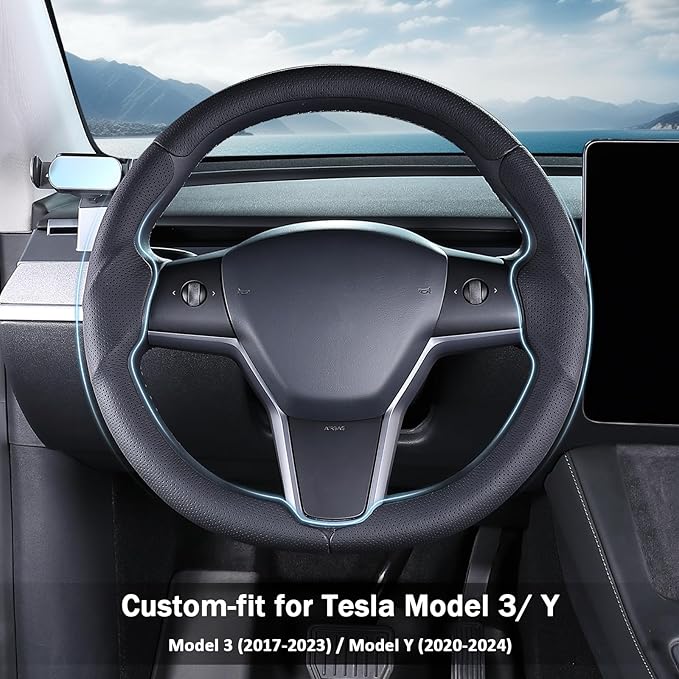 Steering Wheel Cover for Tesla Model 3(2017-2023) Model Y(2020-2024), Steering Wheel Accessories for Tesla Model 3/ Y