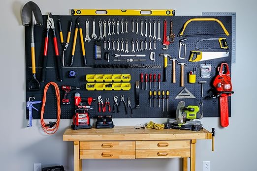 WallPeg Pegboard Panels Garage Organization - 12 ea (24"x16") Black Peg Board Panel Set - (PB-1-B) Tool Organizer, Crafts, Sh