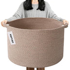 90L Large Blanket Basket,21.7"L x 21.7"W x 13.8"H Rope Woven Baskets with Handles,Brown Storage Bins,Laundry Basket Perfect f