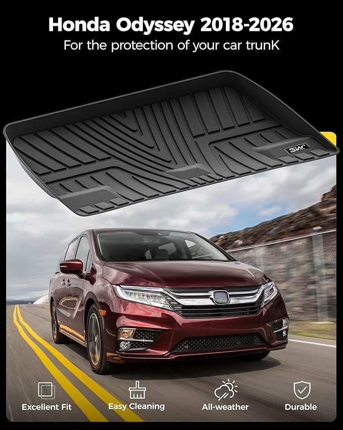 3W Cargo Liner Fit for Honda Odyssey 2026 2025-2018 Custom Fit Trunk Liner Mini Passenger Van, All Weather Use Heavy Duty Trunk Mat Black