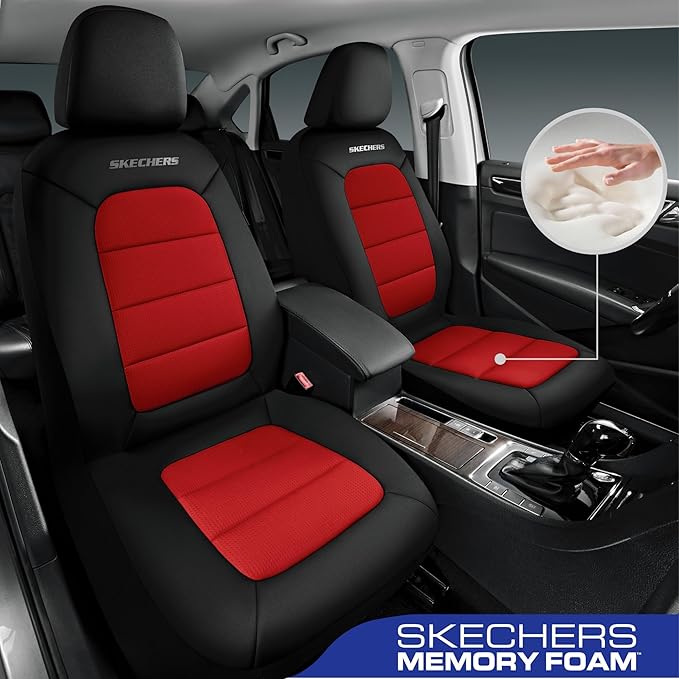 Skechers Memory Foam Seat Covers,Thick Cool Touch Fabric Seat Covers,Front Seat Covers Airbag Compatible,Automotive Comfort P
