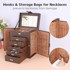 Kendal Jewelry Box, 6-Layer Jewelry Storage Organizer for Necklace Bracelet Rings Watch, 10.2"x8.2"x6" Classic Brown PU Leath