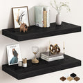 32Inch Black Floating Shelves for Wall, 12 Inch Deep Shelves for Bedroom, Kitchen, Bathroom Wall Mounted, Rustic Wood Floatin