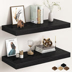 32Inch Black Floating Shelves for Wall, 12 Inch Deep Shelves for Bedroom, Kitchen, Bathroom Wall Mounted, Rustic Wood Floatin