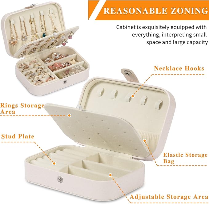 Travel Jewelry Box, PU leather Small Jewelry Organizer For Female Girls, double layer portable mini travel case for storing e