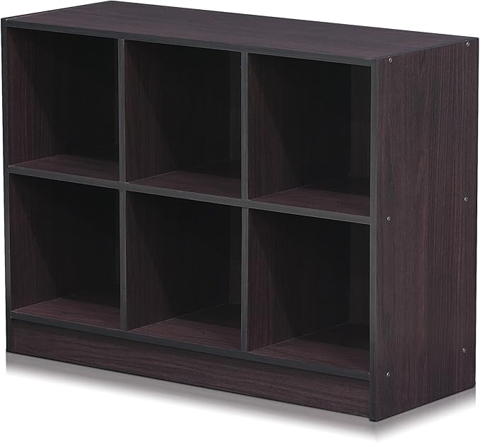 Furinno BASIC Book Shelf, 6-Cube Bookshelf with Open Shelf, 3 x 2 Bookcase with Storage Bins, Closed Back, Horizontal, 11.9 x