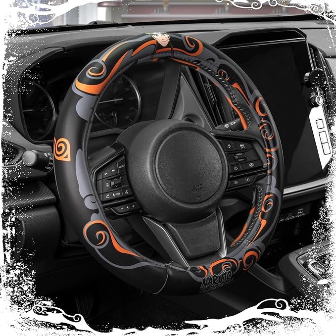 Naruto Shippuden Car Steering Wheel Cover, 15 Inch Anime Steering Wheel Cover, Cushioned Soft Comfortable Cover Anime Car Accessories for Men Women, Nine Tails