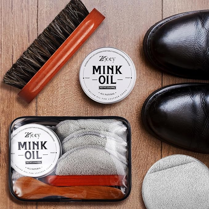 8 Pcs Mink Oil for Leather Shoes Boots 3.5 oz Leather Conditioner and Cleaner with Travel Bag Soften for Boots and Shoes Care