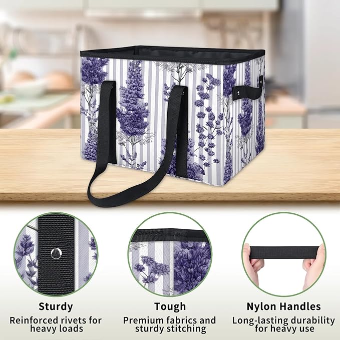 Reusable Grocery Bags Heavy Duty Shopping Bags Foldable Large Tote Bags with Long Handles & Hard Bottom