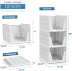 Sorbus 3 Pack Folding Closet Shelf Organizer for Clothes - Versatile Stackable Storage Baskets for Closet, Bathroom, Kitchen 