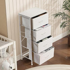 DUMOS Dresser for Bedroom, 4 Storage Drawers, Tall Fabric Closet Chests Organizer Tower Furniture with Wooden Top Metal Frame