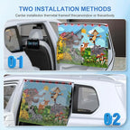 Car Window Shades with 8 Magnets-26.8"x19.7" Car Rear/Side Window Sunshade for Baby Semi-Transparent 2-in-1 Universal Auto Sun Shade for Kid & Pet Protection (2 Pack) Grassland Animal