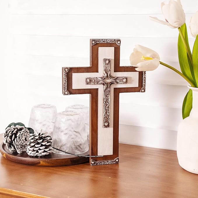 OKSQW Wall Wooden Cross Christians Cross Spiritual Religious Gifts With Hook on Hanging Wall Or Table With Blessed For Church