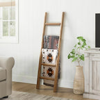 Wooden Blanket Ladder - 57in Natural Wood Color- Leaning Wall Decor for Bedroom, Bathroom, Living Room - Rustic Quilt Holder 