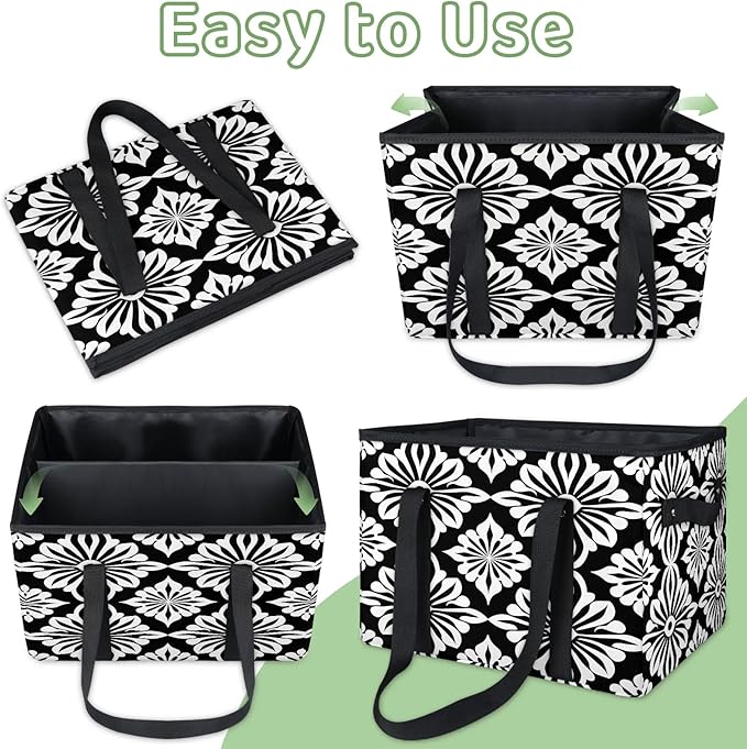 Reusable Grocery Bags Heavy Duty Shopping Bags Foldable Large Tote Bags with Long Handles & Hard Bottom