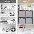 Storage Baskets, 11.8-Inch Woven Fabric Bins, Storage Cubes with Reinforced Handles, Organizer Bins for Closet Shelves, Folda