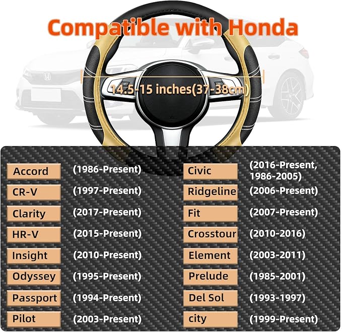 NBTEPEM Customized Auto Car Steering Wheel Cover for Honda Accord, Civic, CR-V, HR-V, Pilot, Microfiber Leather Sport Steerin