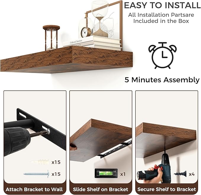 Floating Shelves for Wall, 72 Inch Wide x 12 Inch Deep Floating Shelves, Long Wood Floating Wall Shelf Shelves for Living Roo
