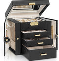AKOZLIN 4-Tier Jewelry Box Leather Jewelry Storage Organizer with 3 Drawers Lockable for Women Girls Ring Necklace Earring Br