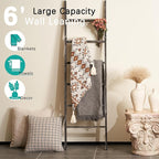 Blanket Ladder for The Living Room 6-Tier, Wooden Decorative Quilt Holder for Bed Room, Wall-Leaning Wood Towel Rack for Bath
