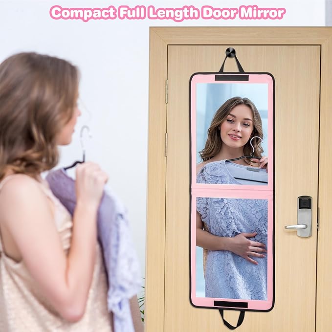 LPHUMEX Pink Portable Full Length Mirror for Dance Bag, 33x13 Inch Portable Folding Body Mirror for Camping Wedding Golf Swin