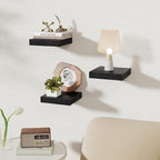 Fun Memories Small Floating Shelves for Wall - 8 Inch Square Wall Shelves with Invisible Brackets, Black Shelves for Bathroom