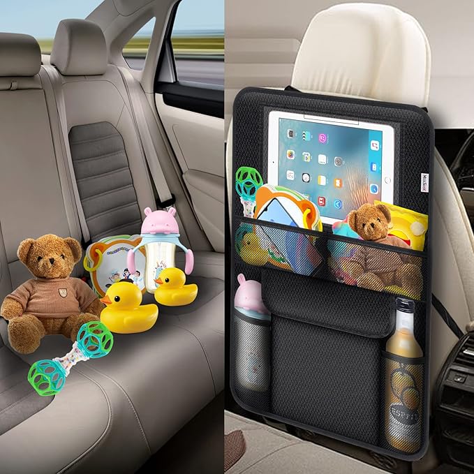Meolsaek Kick Mats Back Seat Protector, Waterproof Oxford Seat Back Protector, Car Seat Back Protector for Kids, Back of Seat Protector for Kids Feet Car Seat (Black C -2pc)